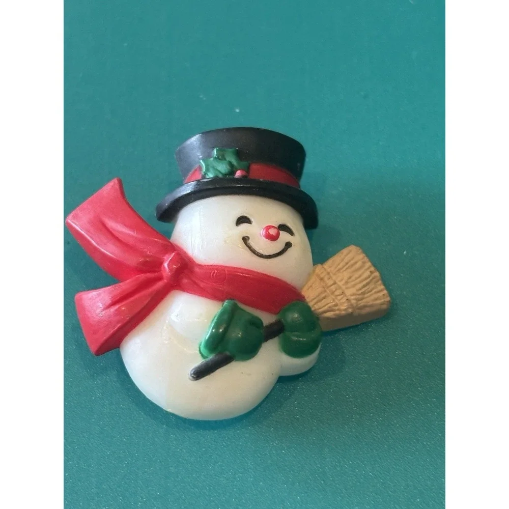Pink Rhinestone Iridescent Christmas Tree Brooch Vintage And Cute Snowman Pin